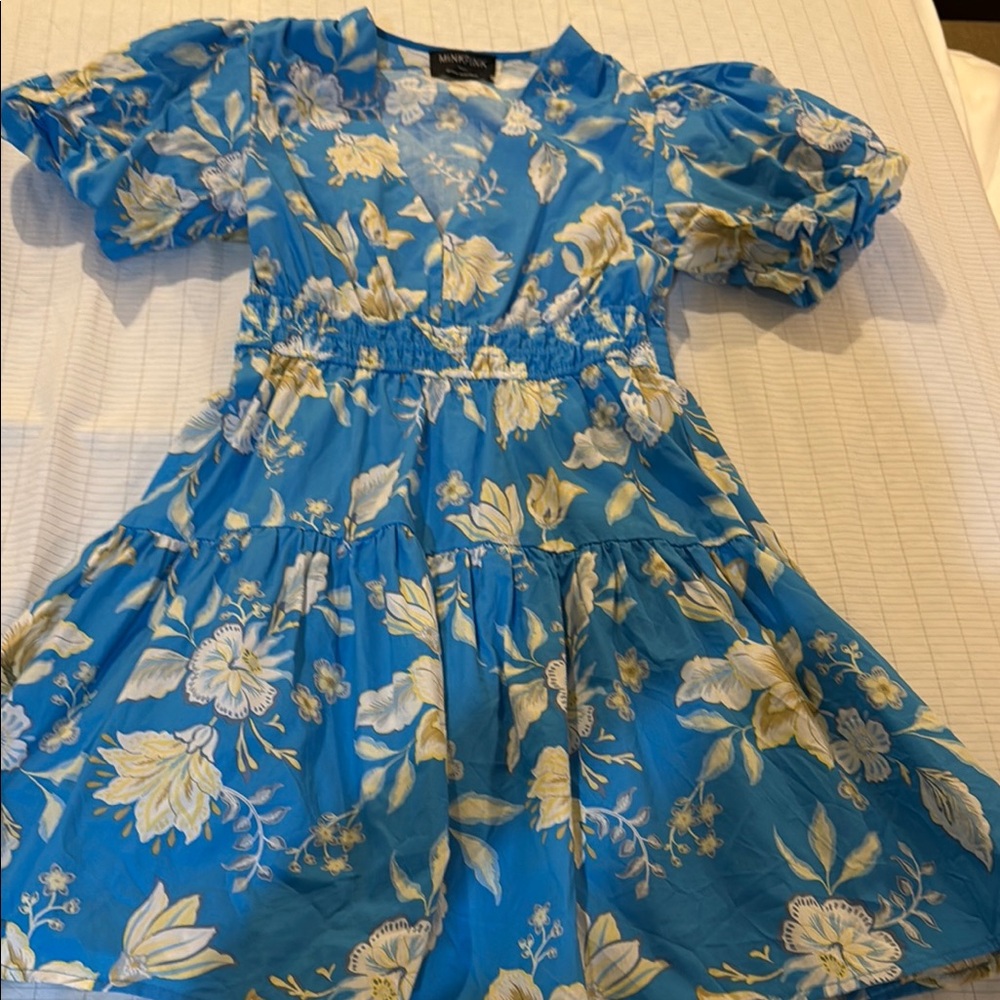 MINKPINK Blue Puff Sleeve Sundress